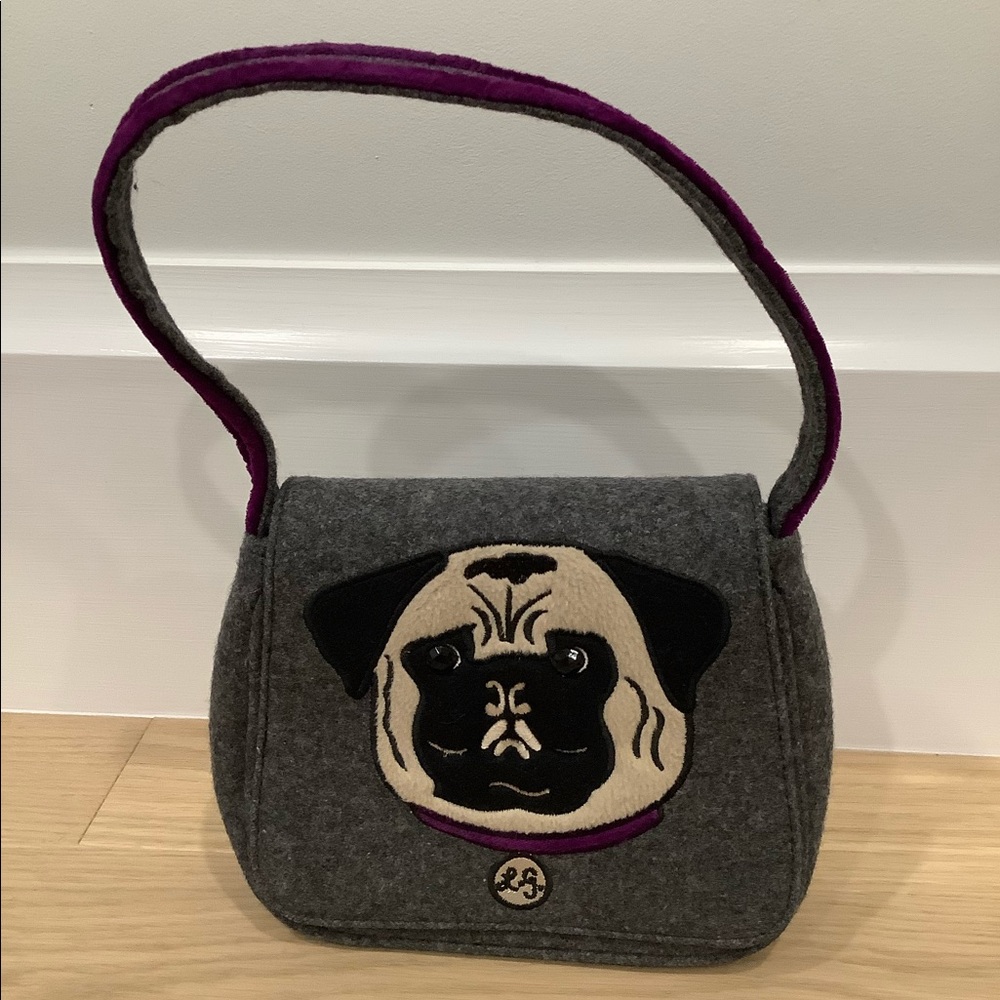 Lulu Guinness Gray Wool Pug Purse with Dust Bag